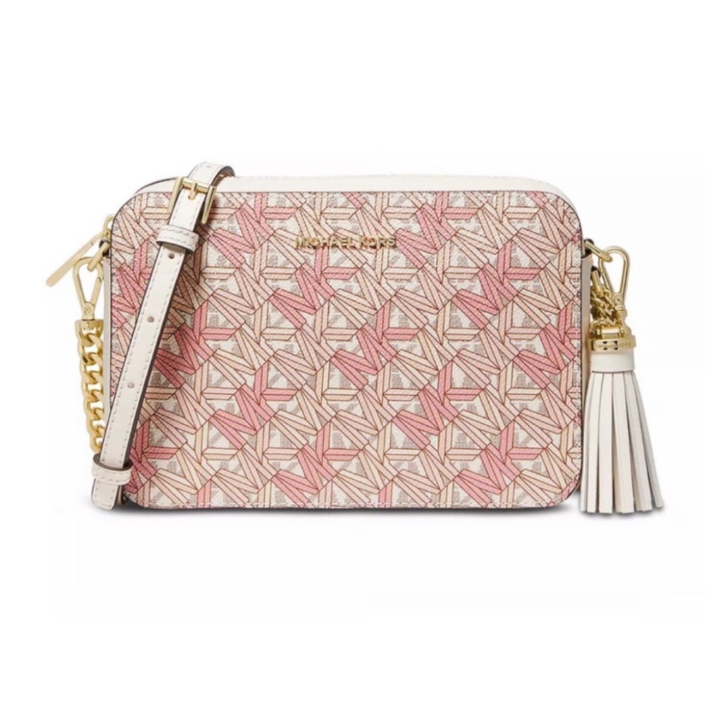 MICHAEL Michael Kors Jet Set Graphic Logo Camera Crossbody Bag In Pink/Beige - Picture 9 of 9